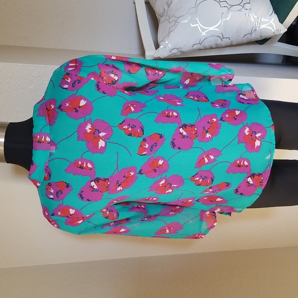 ModCloth Green Purple Semi Sheer Blouse - Picture 4 of 7